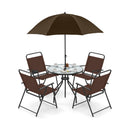 6 Pieces Patio Dining Set Folding Chairs Glass Table Tilt Umbrella for Garden