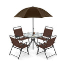 6 Pieces Patio Dining Set Folding Chairs Glass Table Tilt Umbrella for Garden by LJGDeals