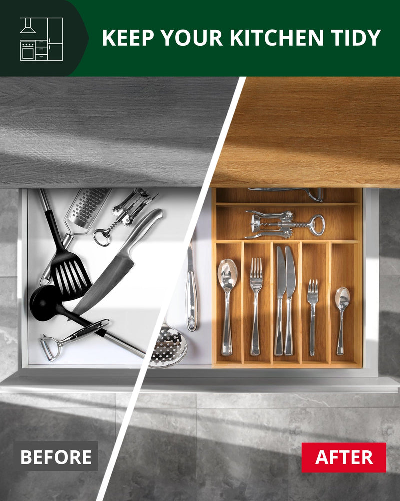 Basic Silverware Drawer Organizer, Natural, installed in a room