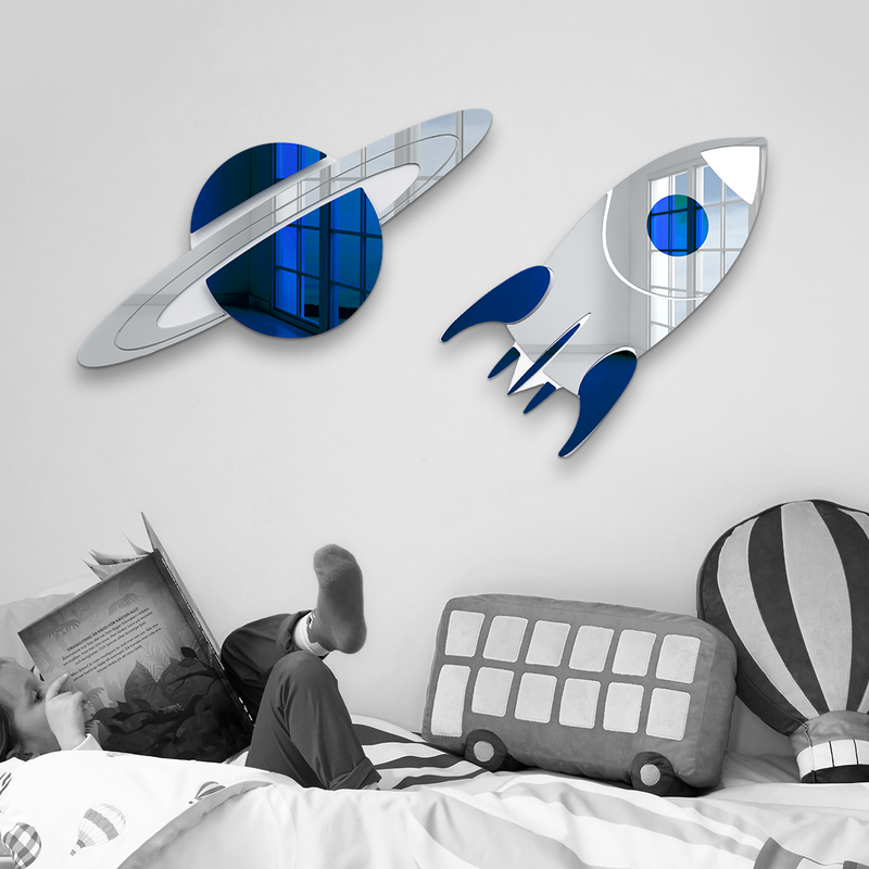 2-Piece Set | Planet Saturn & Space Rocket Decor