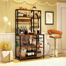 6-Tier Bakers Rack with Power Outlet Stand Wooden Open Shelves by LJGDeals