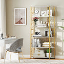 6-Tier Bookshelf Modern Geometric Bookcase with Heavy-duty Metal Frame and Anti-tipping Kits by LJGDeals