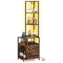 6-Tier Corner Bar Cabinet with LED Lights and Charging Station for Kitchen-Rustic Brown