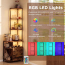 6-Tier Corner Bar Cabinet with LED Lights and Charging Station for Kitchen-Rustic Brown by LJGDeals