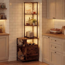 6-Tier Corner Bar Cabinet with LED Lights and Charging Station for Kitchen-Rustic Brown by LJGDeals