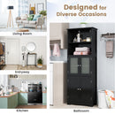6-Tier Freestanding Bathroom Cabinet with 2 Open Compartments and Adjustable Shelves-Black
