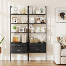 6-Tier Ladder Bookcase with 2 Drawers and Metal Frame-Black