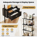 6-Tier Ladder Bookcase with 2 Drawers and Metal Frame-Black by LJGDeals