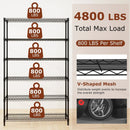 6-Tier Metal Storage Shelving Unit with V-Shaped Wire Rack for Home Garage-Black by LJGDeals