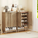 6-Tier Shoe Storage Organizer with 2 Fluted Doors-Oak by LJGDeals