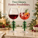 Crystal Green Christmas Tree Wine Glasses - Set of 2, 10oz