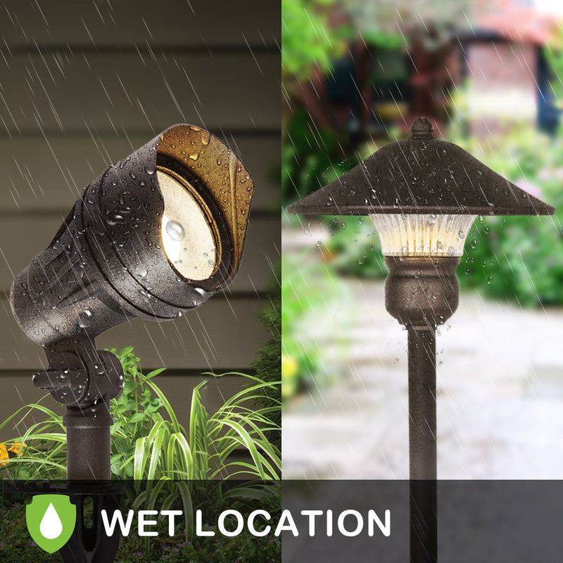 LED Landscape Light Kits For Pathway, 12V AC, 10W 390LM Spot Light (2 Heads) + 3W 150LM Flood Light (6 Heads), ORB Finish, Driver & Cable NOT included in Kit