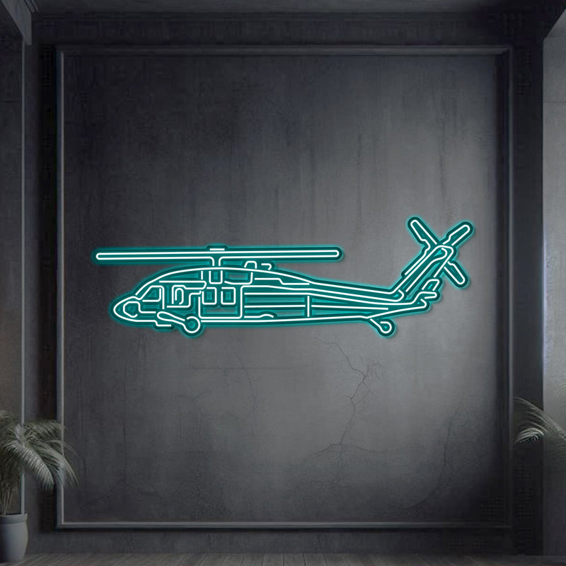 UH-60 Black Hawk Metal Neon Aircraft Wall Art - NCN0067