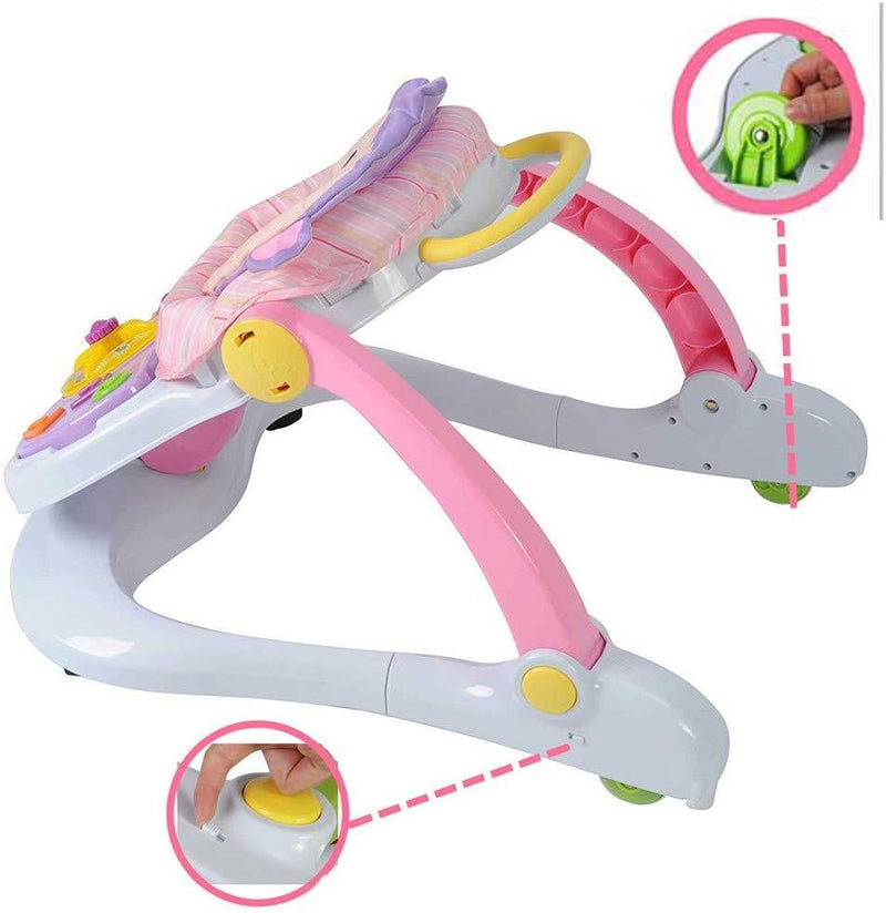 Baby Walker Stroller Sitting Posture Multi-Function Baby Stroller Game Car Dining Car Walker and Stroller, Pink