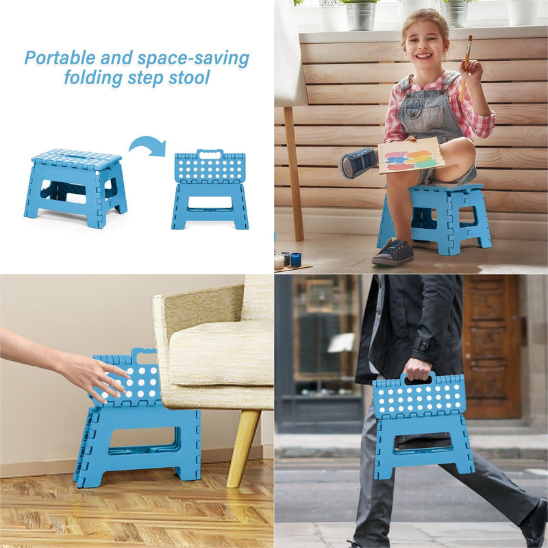 2 Packs Non-Slip Foldable Step Stool with Handle, Blue