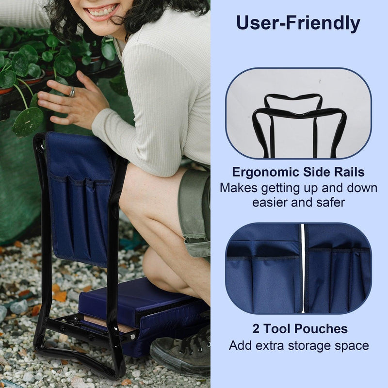 2 in 1 Garden Seat Garden Kneeling Stool, Foldable and Removable Gardening Stool with Two Storage Bags