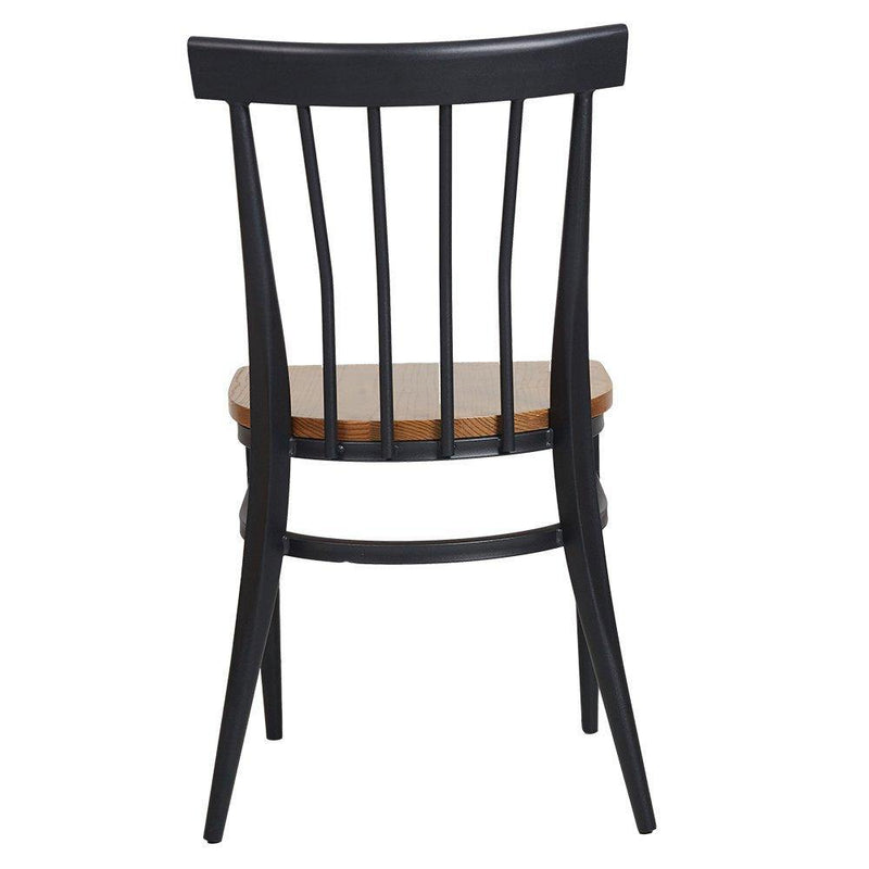 Set of 2 Slat Back Dining Chairs Metal Leg Side Chairs with Wood Seat, Black