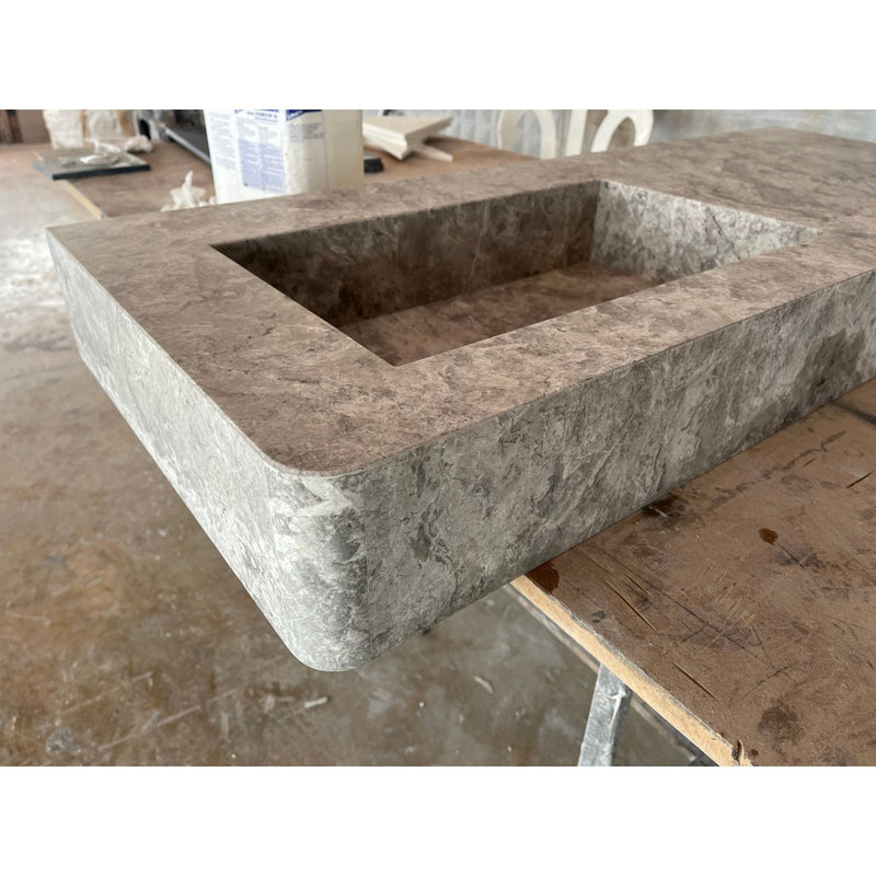 Tundra Grey Marble Handcrafted Vanity Sink - Luxury Bathroom, photo 2 of 12