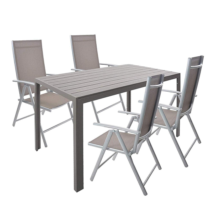 Patio Dining Table Chair Sets 55" Aluminum Frame Outdoor Table with Set of 4 Folding Sling Back Chairs, Grey