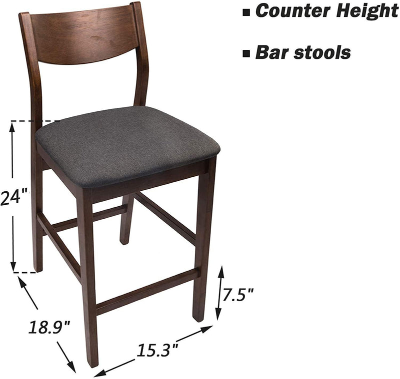 24" Counter Height Chairs Set of 2 Upholstered Dining Chair Bar Stools, Solid Wood Leg, Soft Cushion, Pub Height, Ergonomics Back