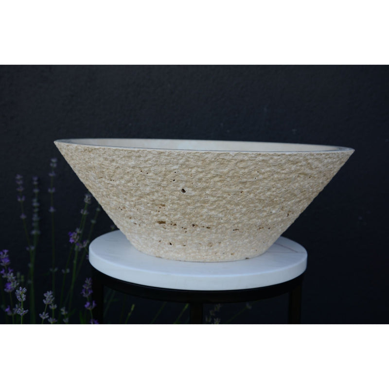Light Beige Travertine Natural Stone Handcrafted Vessel Sink, photo 4 of 9