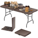 6 ft Portable Folding Table with Rattan-Like HDPE Tabletop and Safe Lock Mechanism-Brown by LJGDeals