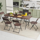 6 ft Portable Folding Table with Rattan-Like HDPE Tabletop and Safe Lock Mechanism-Brown by LJGDeals