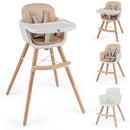 6-in-1 Convertible Wooden Highchair with Safety Harness and Adjustable Legs-Light Brown