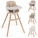 6-in-1 Convertible Wooden Highchair with Safety Harness and Adjustable Legs-Light Brown by LJGDeals
