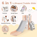 6-in-1 Toddler Slide L-shaped Playground with Basketball Hoop and Ladder by LJGDeals