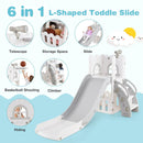 6-in-1 Toddler Slide L-shaped Playground with Basketball Hoop and Ladder by LJGDeals