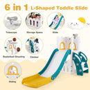 6-in-1 Toddler Slide L-shaped Playground with Basketball Hoop and Ladder by LJGDeals