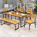 6 Pieces Outdoor Acacia Wood Dining Set with Bench and 2 Inches Umbrella Hole by LJGDeals