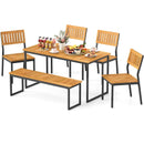 6 Pieces Outdoor Acacia Wood Dining Set with Bench and 2 Inches Umbrella Hole by LJGDeals