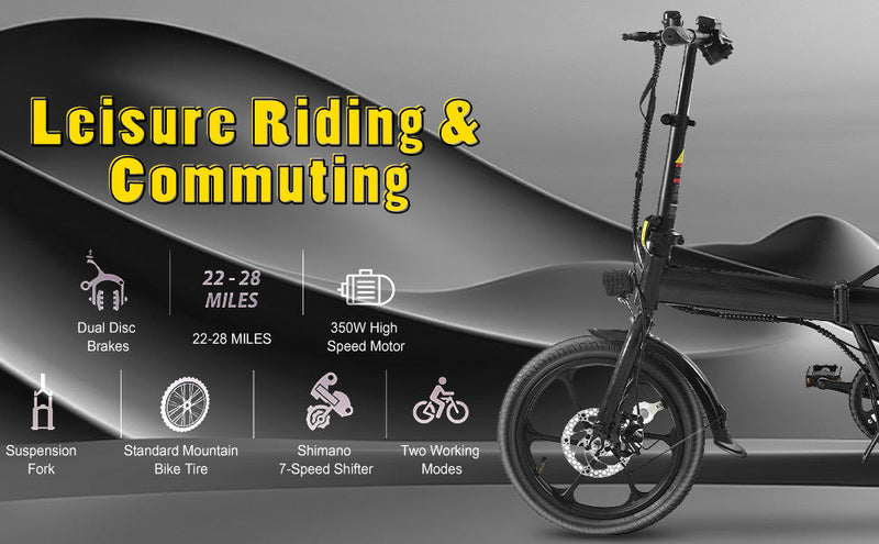 Adult Electric Bicycles 500 W Motor 15.5 MPH Max Speed, 16inch Tire, 42 V 10.4 AH Removable Battery for Electric Bike, Multi-Shock Absorption, City Commuter, Fold able Adult Electric Bicycle