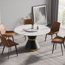 53" Modern Artificial Stone Round Carbon Steel Base Dining Table, Can Accommodate 6 People, Artificial Stone Turntable - White / Black by HouseOfZazla
