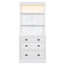 83.4"Tall Bookshelf Suite,Modern Bookcase Suite with LED Lighting, Drawers and Open Shelves,2-Piece Set Storage Bookshelf for Living Room,Home Office,White