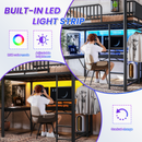 Full Loft Bed with L-Shaped Desk and LED Light Strip