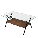 Rectangle Coffee Table With Tempered Glass Top And Shelf