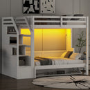 Full Long Loft Bed With Storage Staircase, Murphy Bed, LED Light - White by Unique Piece Furniture
