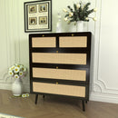 4 Drawer Dresser, Modern Rattan Dresser Chest with Wide Drawers and Metal Handles, Farmhouse Wood Storage Chest of Drawers for Bedroom, Living Room, Hallway, Entryway