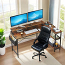 L-Shaped Gaming Desk With Power Outlets, Monitor Stand & Storage Shelves