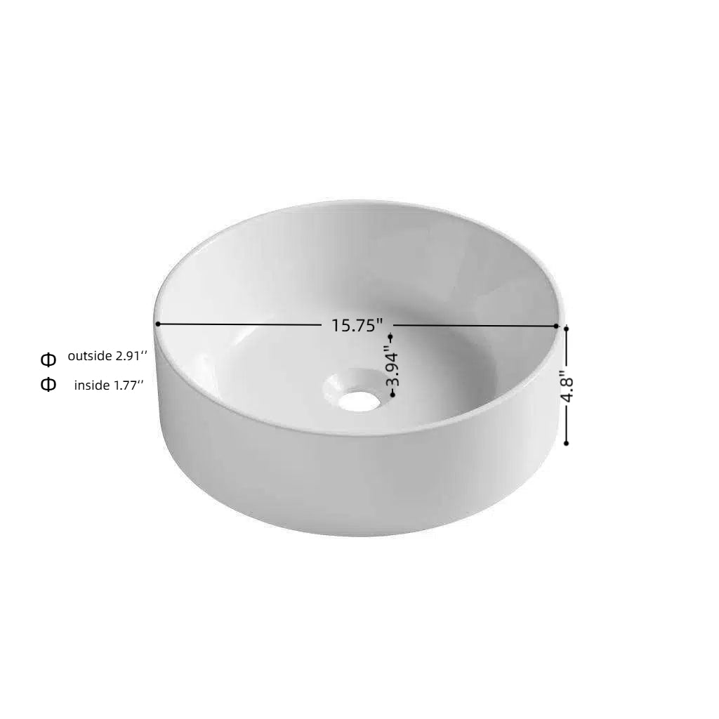 JINBO 16'' Bathroom Round Solid Surface Basin Without Faucet Hole, photo 10 of 10
