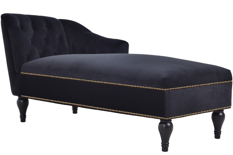58" Velvet Chaise Lounge, Button Tufted Right Arm Facing Lounge Chair with Nailhead Trim & Solid Wood Legs for Living Room or Office, Sleeper Lounge Sofa (Black)