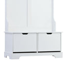 All in One Hall Tree with 3 Top Shelves and 2 Flip Shoe Storage Drawers, Wood Hallway Organizer with Storage Bench and Metal Hanging Hooks, White