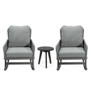 Modern 3 Piece Outdoor Seating Set With Cushioned Rattan Rocking Chairs And Wooden Accent Table