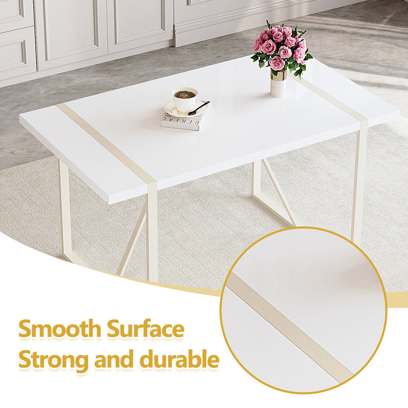 Table and chair set.55'x31.4' Cream-Style White MDF Dining Table Set with 6 Dark Gray Chairs With Silver Metal Legs.MDF Tabletop and metal frame legs.Adding a warm atmosphere to your family.