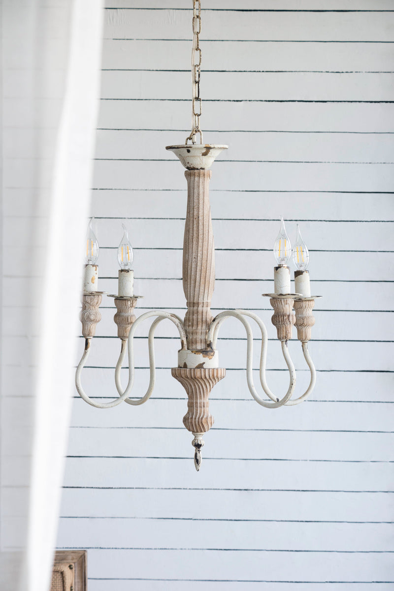 4 - Light Wood Chandelier, Hanging Light Fixture with Adjustable Chain for Kitchen Dining Room Foyer Entryway, Bulb Not Included