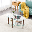 Transparent Oval Glass Coffee Table, Modern Table In Living Room Oak Wood Leg Tea Table 3-Layer Glass Table by Unique Piece Furniture
