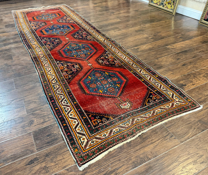 Antique Persian Sarab Runner Rug 3.9 x 12, Red, Handmade, Tribal Runner, Wool, Signed